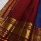 Contrast ruby red pallu on a royal blue Pure Silk Kanjivaram saree