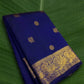 Pure Kanchipuram silk saree in royal indigo blue with antique gold peacock zari border