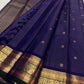 Royal Indigo Violet Handwoven Pure Silk Kanchipuram Vairaoosi Saree with Gold Zari Buttas and Traditional Zari Border