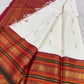 Close-up of royal ivory pure mulberry silk plain body, Kanchipuram Varisaipet saree