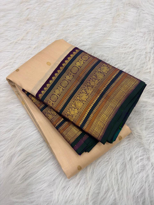 Royal Ivory Handwoven Pure Silk KanchiPattu Varisaipet Saree with Heritage Zari Border — Idam Living