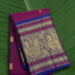 Royal magenta pink Kanjivaram silk saree with sapphire blue border – front view