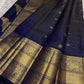 Royal navy Kanchi Pattu saree with Zari Kattam weave and ornate Yazhi border — Idam Living
