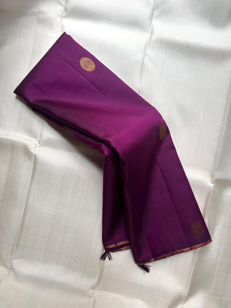 Royal Orchid Purple Kanchipuram silk saree, body weave texture close-up — Idam Living