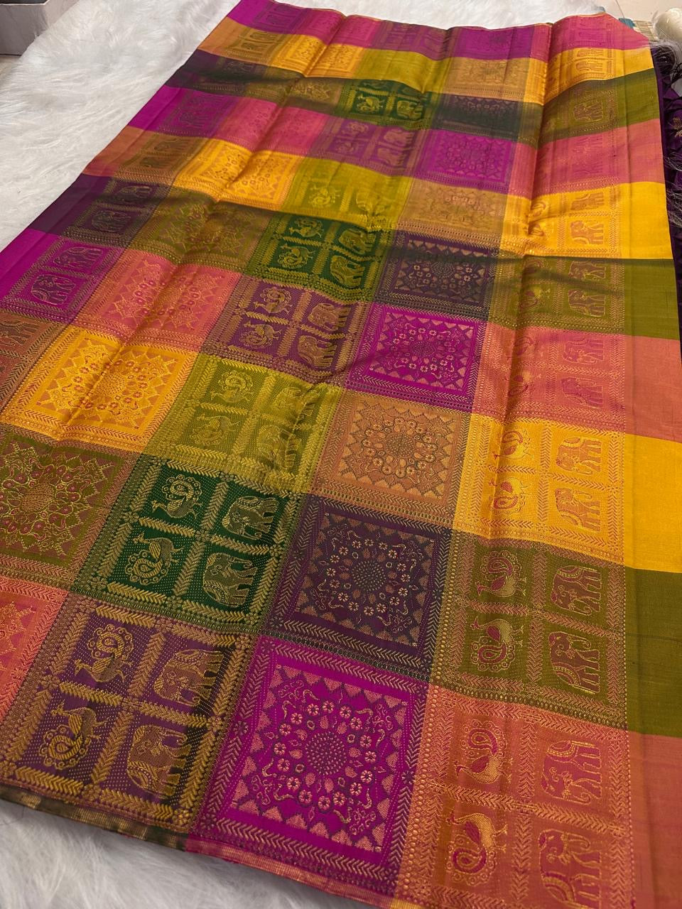 Royal Orchid Purple Kanchipuram silk saree, border close-up detail — Idam Living