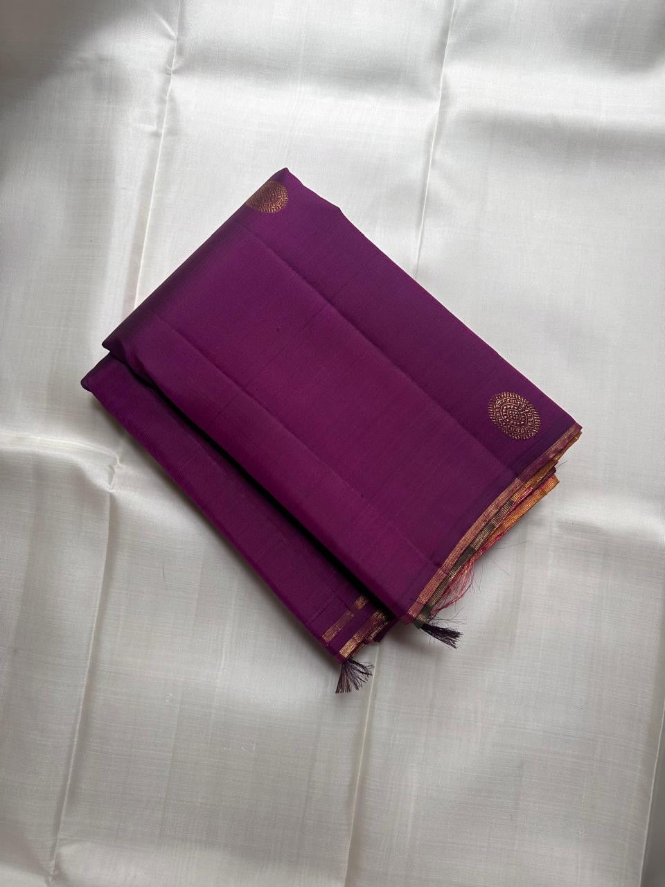 Royal Orchid Purple Kanchipuram silk saree draped, full length view — Idam Living
