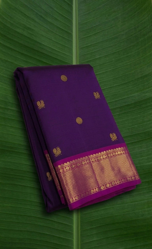Royal Plum purple Kanchipuram Silk Saree with Mayil Chakram Butta