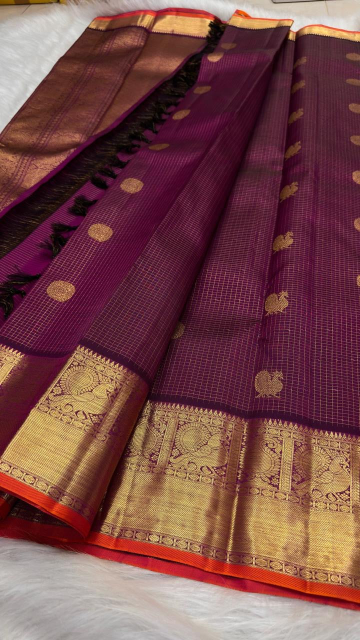 Royal Plum Kanjeevaram silk saree folded view