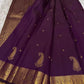 Kanchipattu silk saree in royal purple with antique gold border Maanga Butta weave traditional zari detail