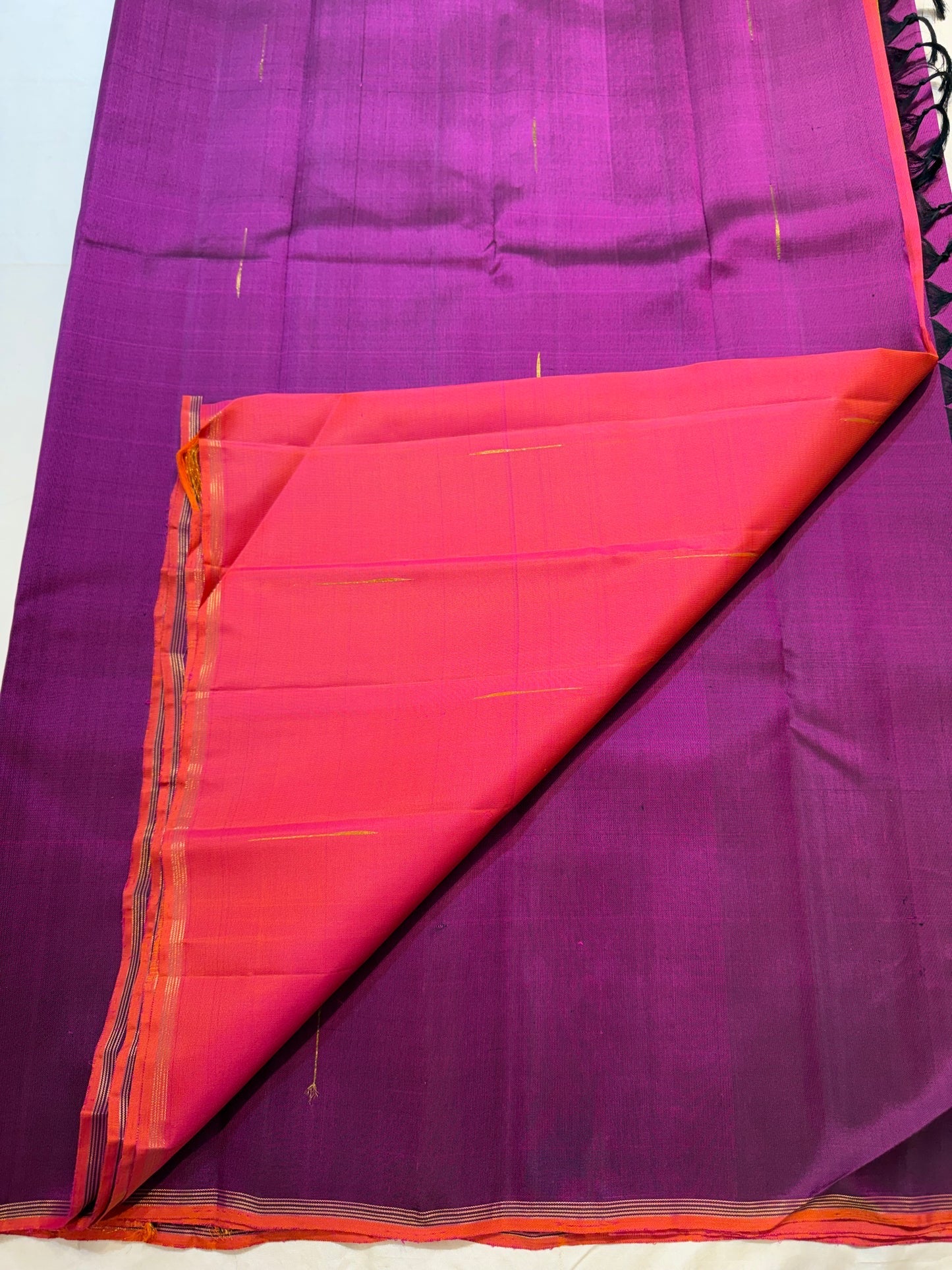 Royal purple KanchiPattu saree body close-up showing mullai moggu zari butta detail