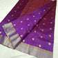 Royal Purple handloom Chanderi saree with Rani Pink accented buttas and broad silver-toned border with fine gold lines