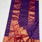 Royal Purple Katan Silk Chanderi saree detail showing small gold floral buttas scattered across the body.