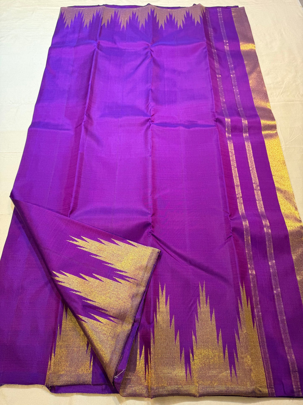 Royal Purple Ettukol Kanjivaram silk saree full view