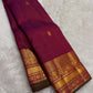 Royal Purple and Antique Gold Handwoven Pure Silk Kanjeevaram Saree with Zari Kattam and Mayil Chakram Border
