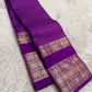 Royal Purple Kanchi Pattu silk saree, border close-up detail — Idam Living