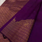 Royal Purple Kanjipuram silk saree body close-up with gold zari floral butta motifs