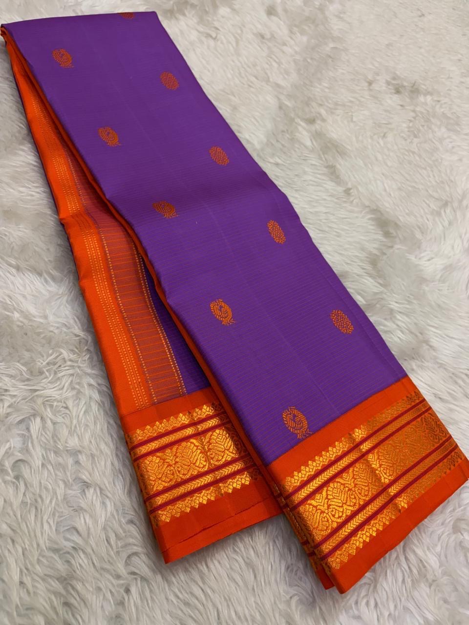 Royal purple handwoven pure silk KanchiPattu saree overview — Idam Living