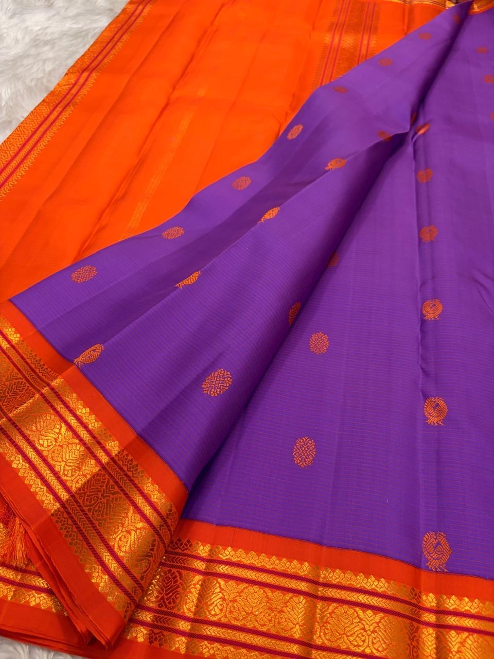 Pallu detail of royal purple KanchiPattu silk saree