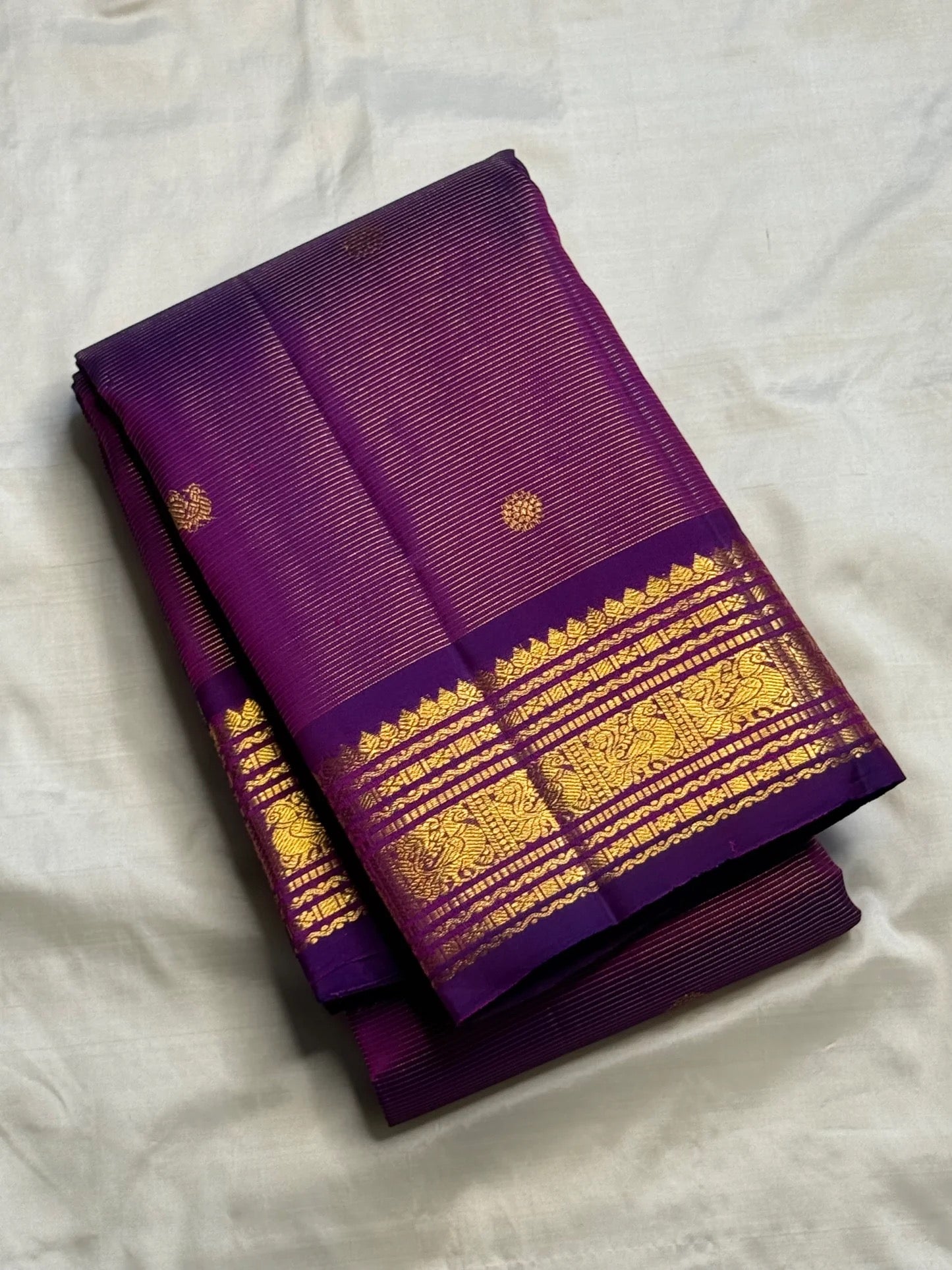 Royal Purple Handwoven Pure Silk Kanchipuram Saree with Vairaoosi Zari Lines