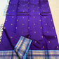 Royal purple handwoven pure silk Kancheepuram saree — full saree view with Korvai border — Idam Living