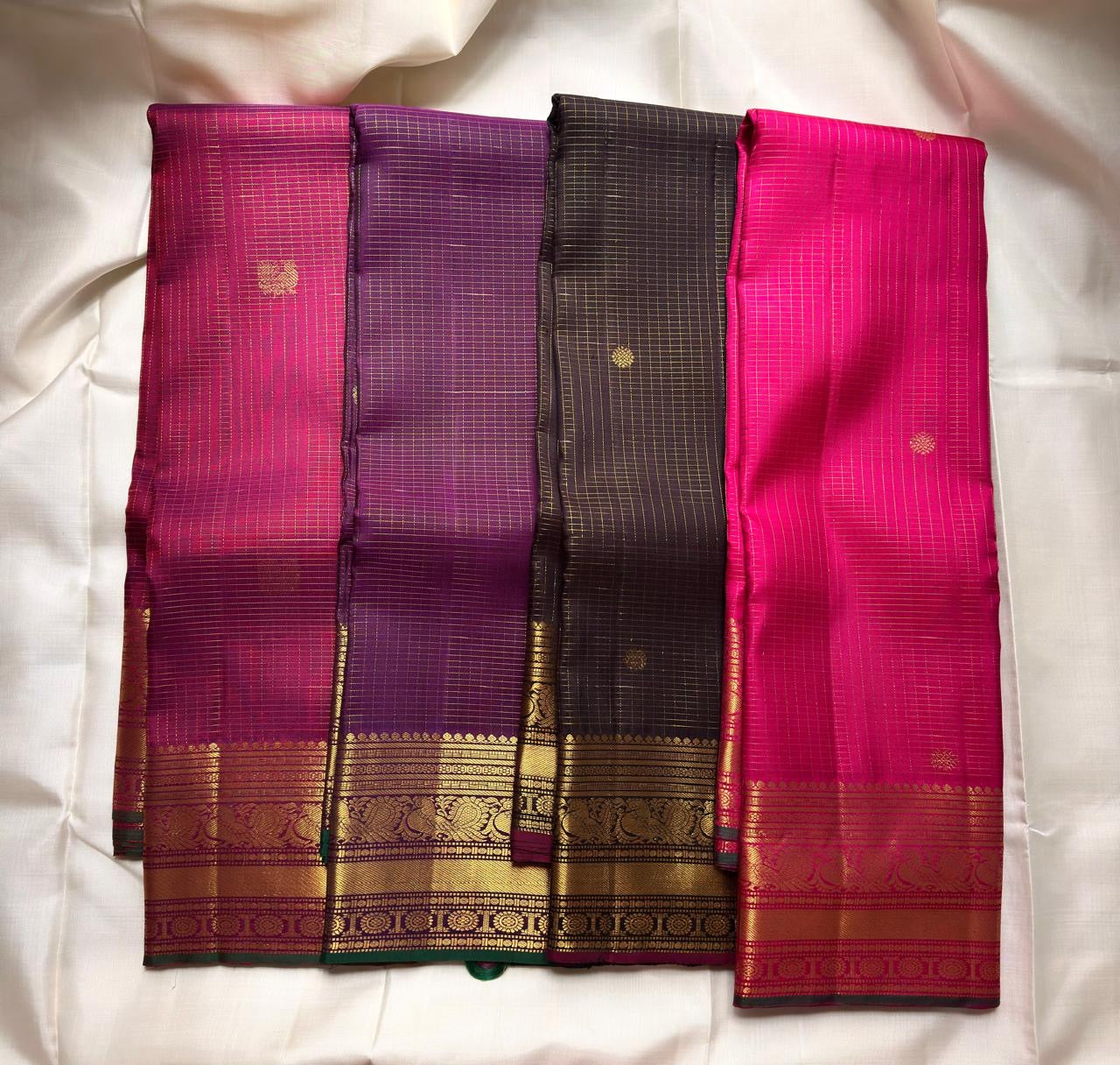 Royal Purple Handwoven Pure Silk Kanchipuram Saree with Zari Kattam and Mayil Butta Rudhraksham Border