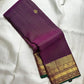 Royal Purple Handwoven Pure Silk Kanchipuram Saree with Zari Kattam and Mayil Butta Rudhraksham Border