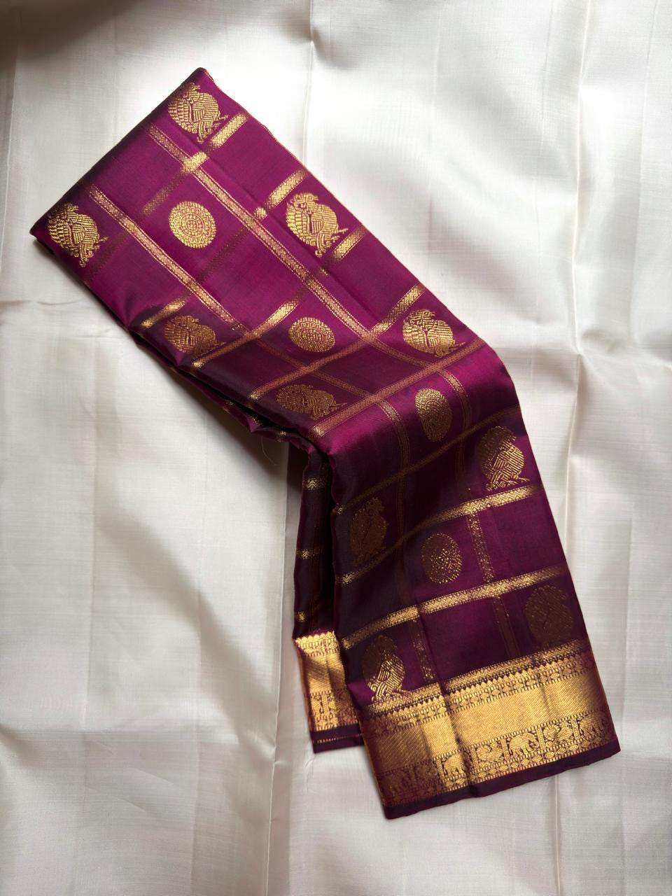 Royal Purple Handwoven Pure Silk Kanchipuram Saree with Zari Kattam Border