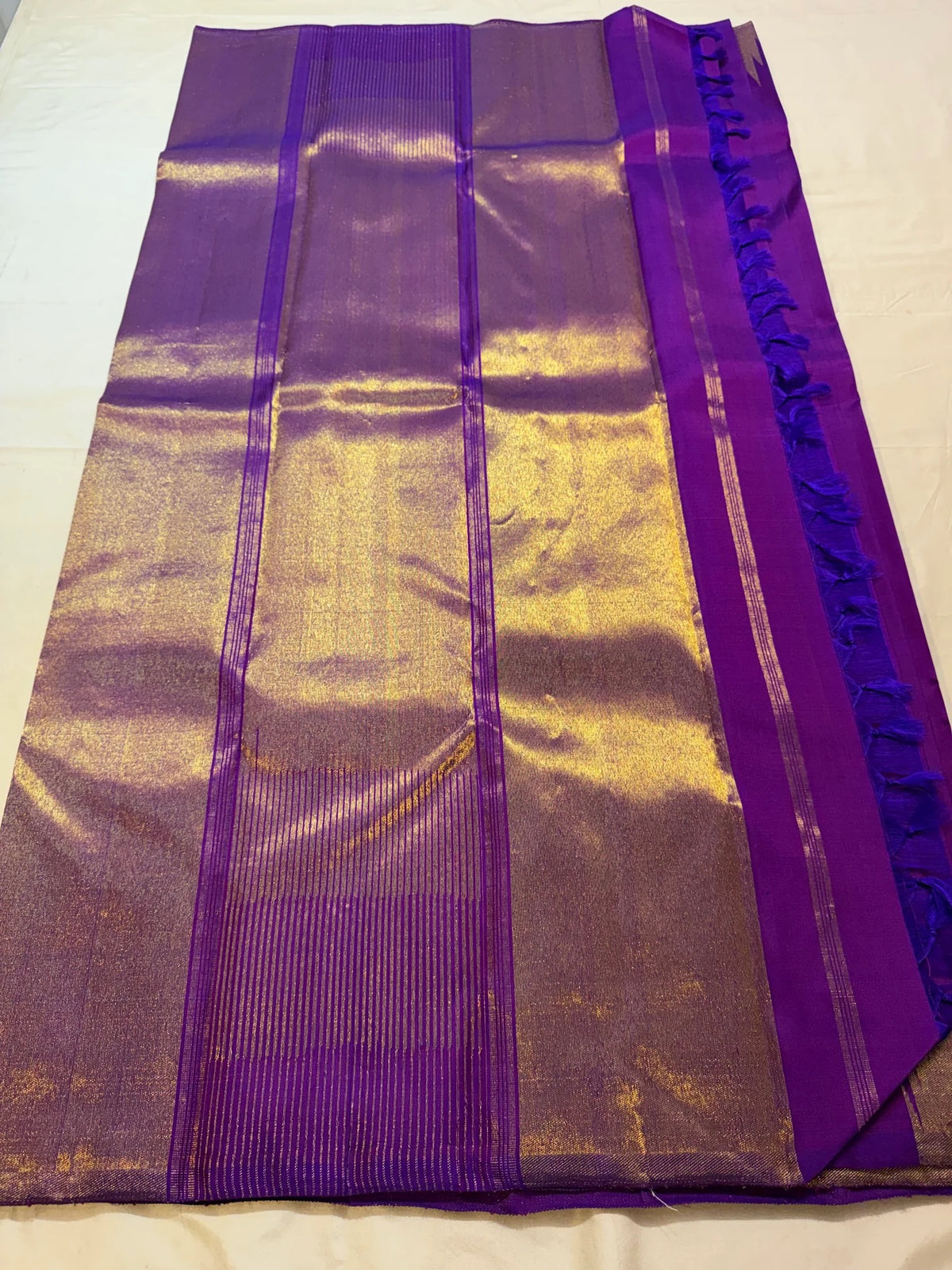 Royal Purple Kanjivaram pure silk saree draped view