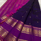Magenta Kamalam lotus border on royal purple Kanjivaram silk saree