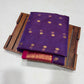 Royal Purple Katan Silk Chanderi saree with scattered gold floral buttas, ornate gold woven borders and Rani Pink edging.