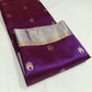 Royal Purple Pattu Silk Chanderi saree folded to show metallic buttas with Rani Pink centres and lustrous silk texture