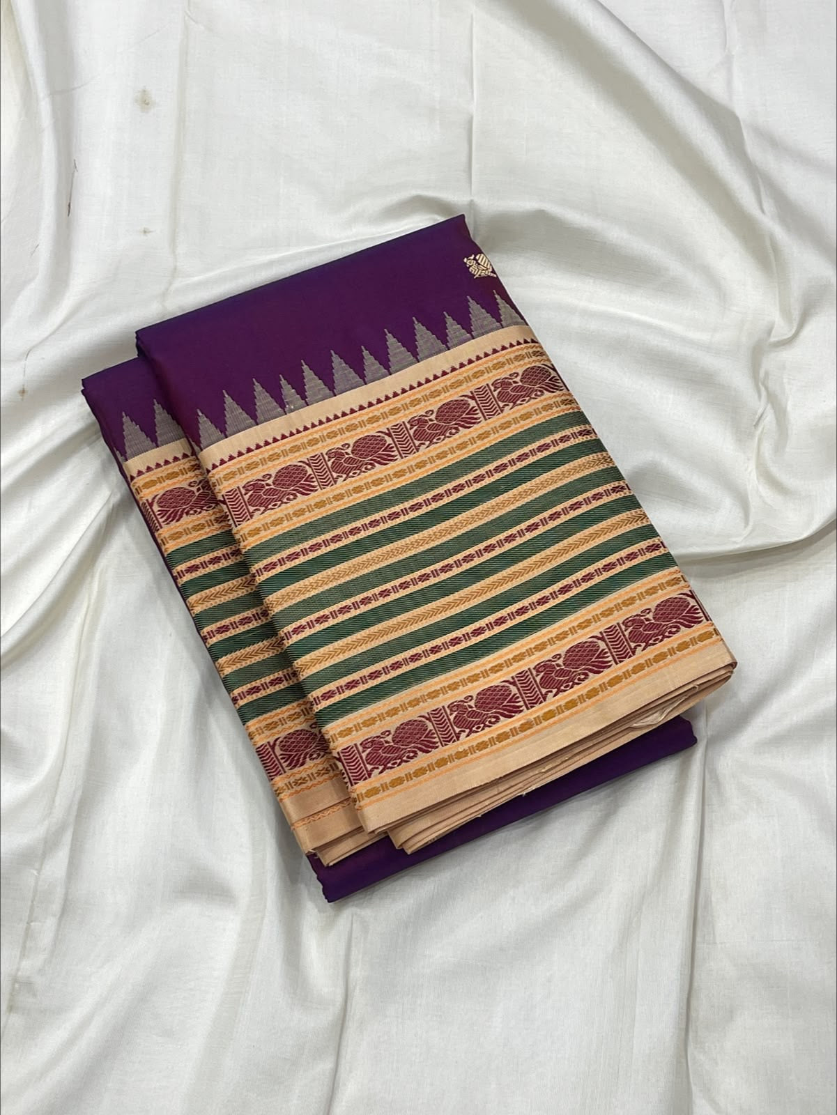 Royal Purple pure silk Kanchipuram saree — pattupet weave, full drape