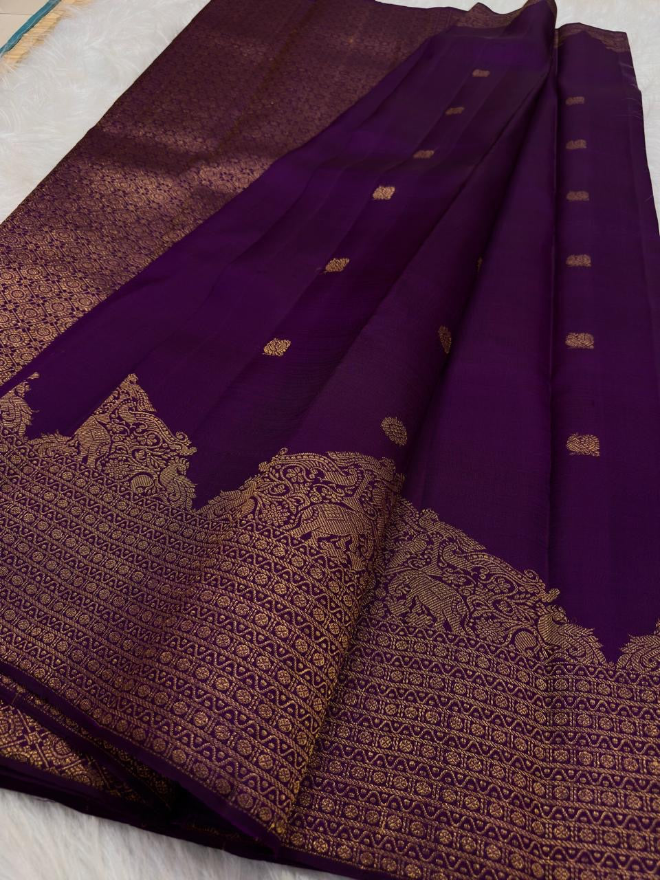 Royal purple pure silk Butta saree, full drape