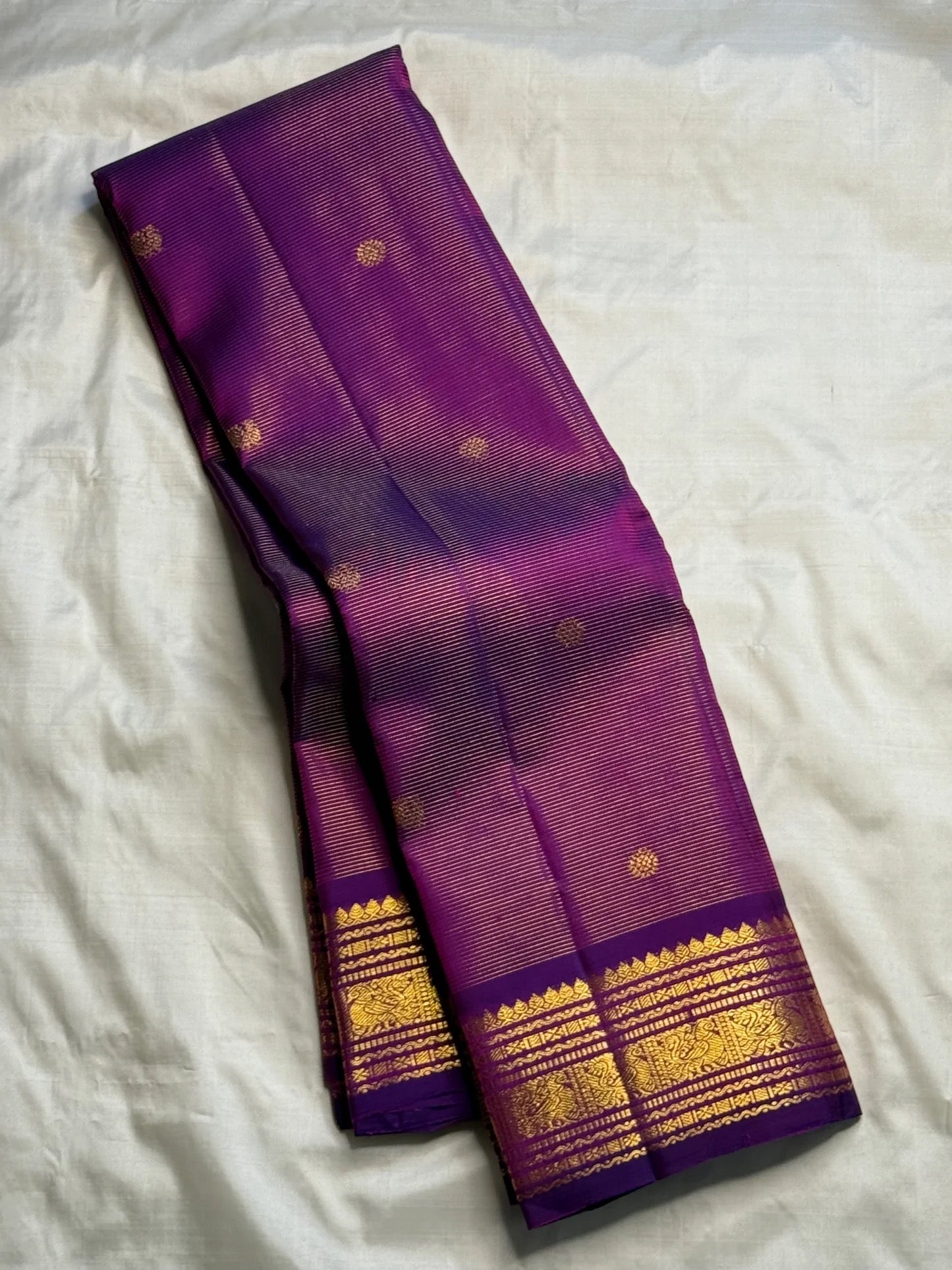 Royal Purple Handwoven Pure Silk Kanchipuram Saree with Vairaoosi Zari Lines