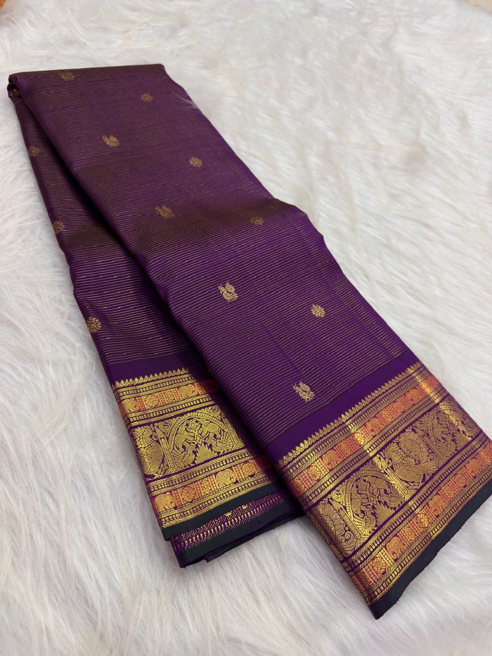 Royal Purple pure silk Kanchipuram saree — vairaoosi weave