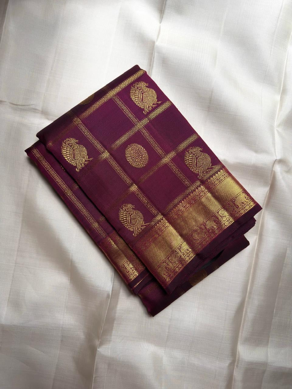 Royal Purple Handwoven Pure Silk Kanchipuram Saree with Zari Kattam Border