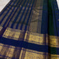 Royal Sapphire Blue Kanchipuram silk saree Rettapet zari border angle