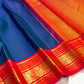 Royal Sapphire Blue Pure Silk Kanjeevaram Vairaoosi Saree - border close-up