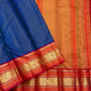 Royal Sapphire Blue Pure Silk Kanjeevaram Vairaoosi Saree - handwoven detail