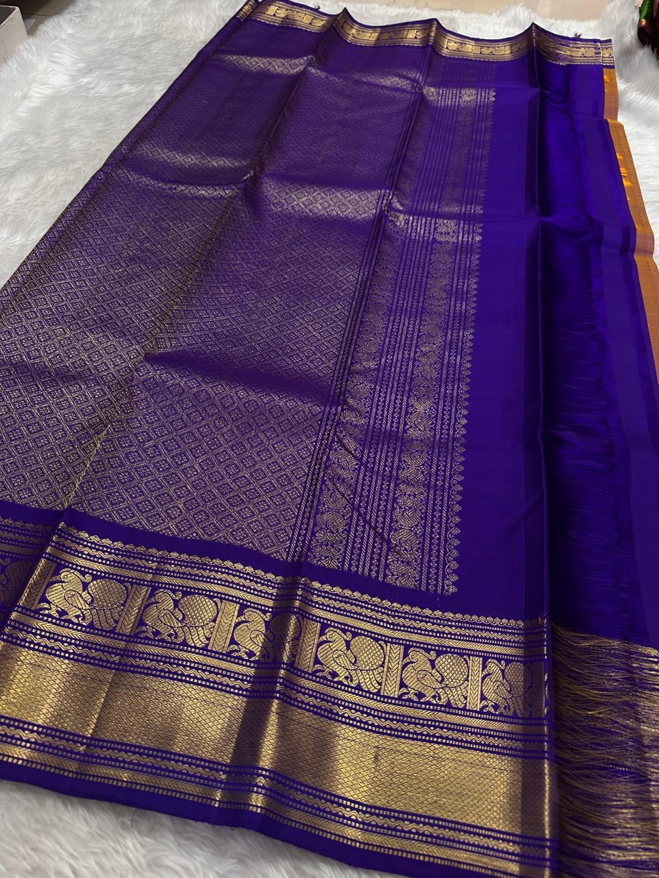 Royal violet border pure Kanchipuram silk saree – front view