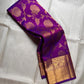 Royal violet handwoven Pure Silk Kanjivaram Zari Kattam saree with floral jaal, full drape view.