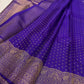 Royal Violet Kanjivaram silk saree draped, full length view — Idam Living