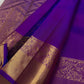 Royal violet Kancheepuram Zari Kattam silk saree, close view of the floral jaal weave.