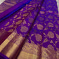 Royal violet Kanchipattu handwoven pure silk saree, folded view with floral jaal border.
