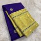 Royal Violet Handwoven Pure Silk Kanchi Pattu Saree with Zari Buttas and Pale Antique Gold Border