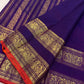 Deep Royal Violet Handwoven Pure Silk Kanchipuram Saree with Rettapet Mayil Zari Border and Orange-Red Selvedge