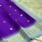 Handwoven pure silk Kanjeevaram saree in royal violet blue with Mayil Chakram buttas and ice blue Korvai border Silk Mark certified