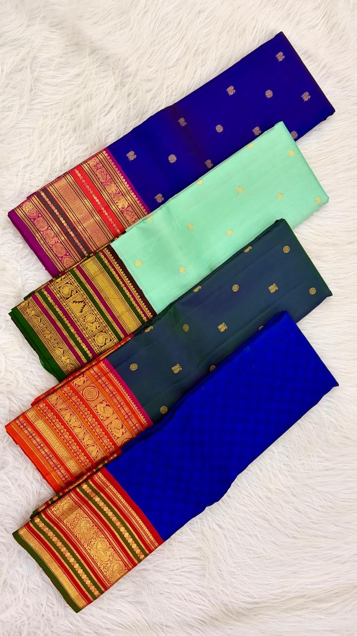 Royal Violet Handwoven Pure Silk Kanjeevaram Saree with Varisaipet Elephant Peacock Border