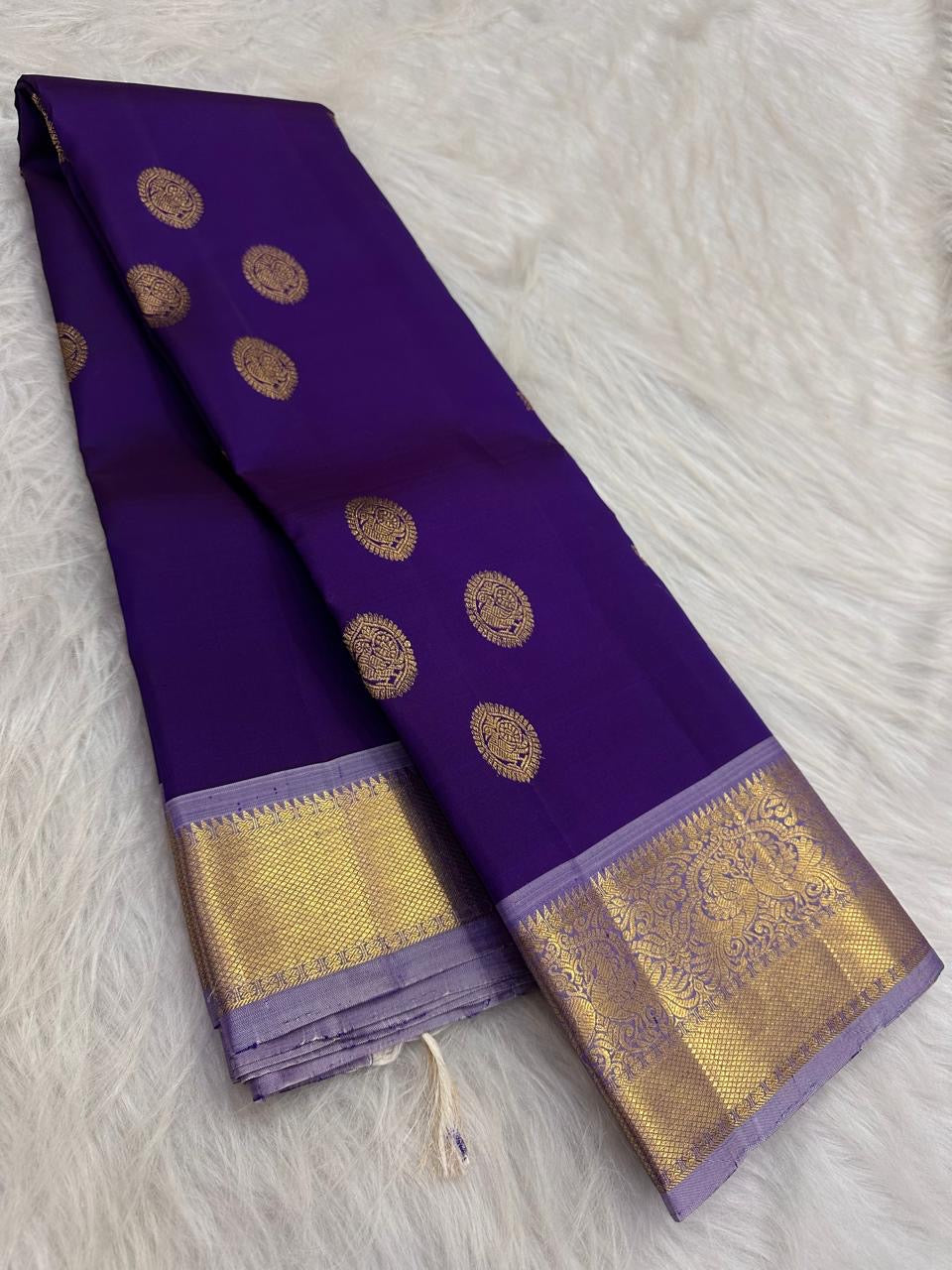 Royal Violet Kancheepuram Saree. Full drape, pure silk Kanchipuram handwoven. Idam Living