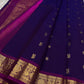 Royal violet lightweight Kanchipuram saree with Mayil floral buttas, folded view